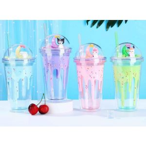 VASO PLASTICO SR C/SORBETE 450ML V/COL DY-270016