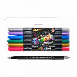 MARC ARTESCO PINCEL DOBLE PUNTA METALIZADO X 6 COL