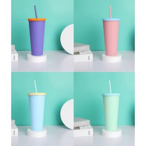 VASO PLASTICO LLANO C/SORBETE V/COL 650ML JL65043