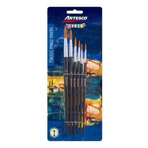 PINCEL ARTESCO P.NYLON REDONDA M/MADERA X6