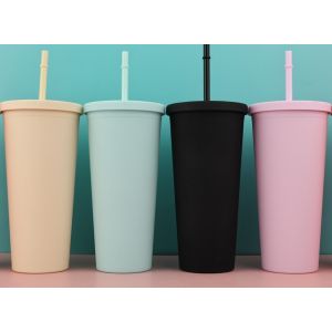 VASO PLASTICO LLANO C/SORBETE V/COL 650ML ZSB-020319