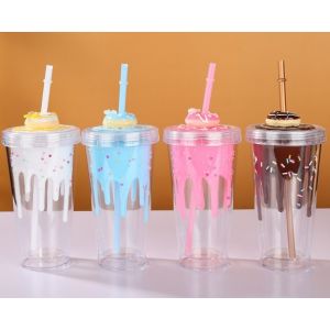VASO PLASTICO DONA C/SORBETE V/COL 380ML DY-270003