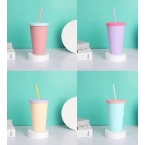 VASO PLASTICO LLANO C/SORBETE V/COL 450ML JL450330