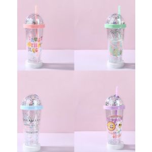 VASO PLASTICO C/SORBETE V/DISEÑOS 380ML JL380156