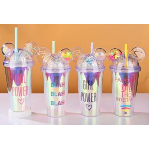 VASO PLASTICO OREJAS C/SORBETE V/DISEÑOS 450ML JL450346