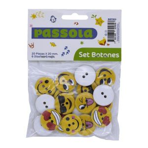 BOTONES PASSOLA EMOJIS 20 PZAS 20MM DISEÑOS SURT