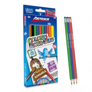 LAPIZ ARTESCO TRIANG BORRABLE X 12 COL + SACAP.