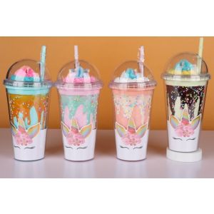 VASO PLASTICO HELADO C/SORBETE V/COL 450ML JL45082-1