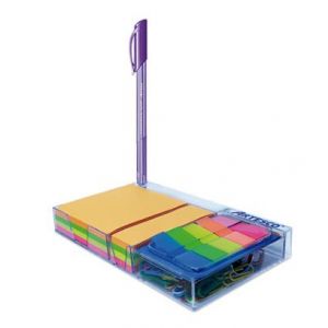 DISPENSADOR ARTESCO CON POS-IT+CLIPS+BANDERITAS
